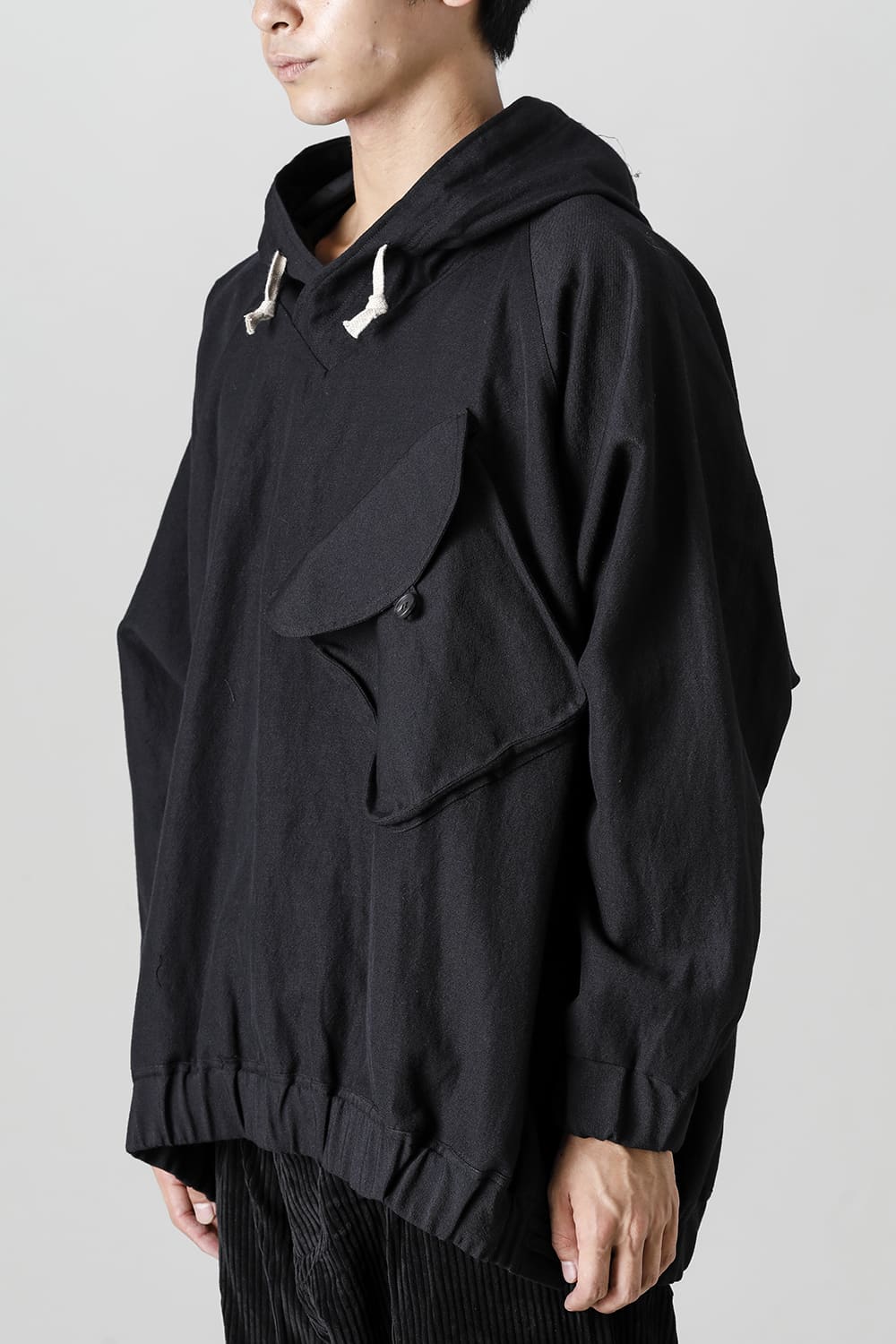 HOODED P/O JACKET Wool Flax Twill Black