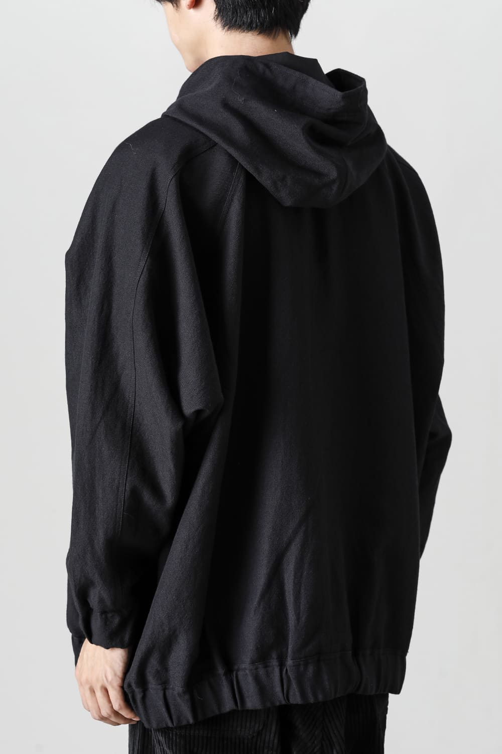 HOODED P/O JACKET Wool Flax Twill Black