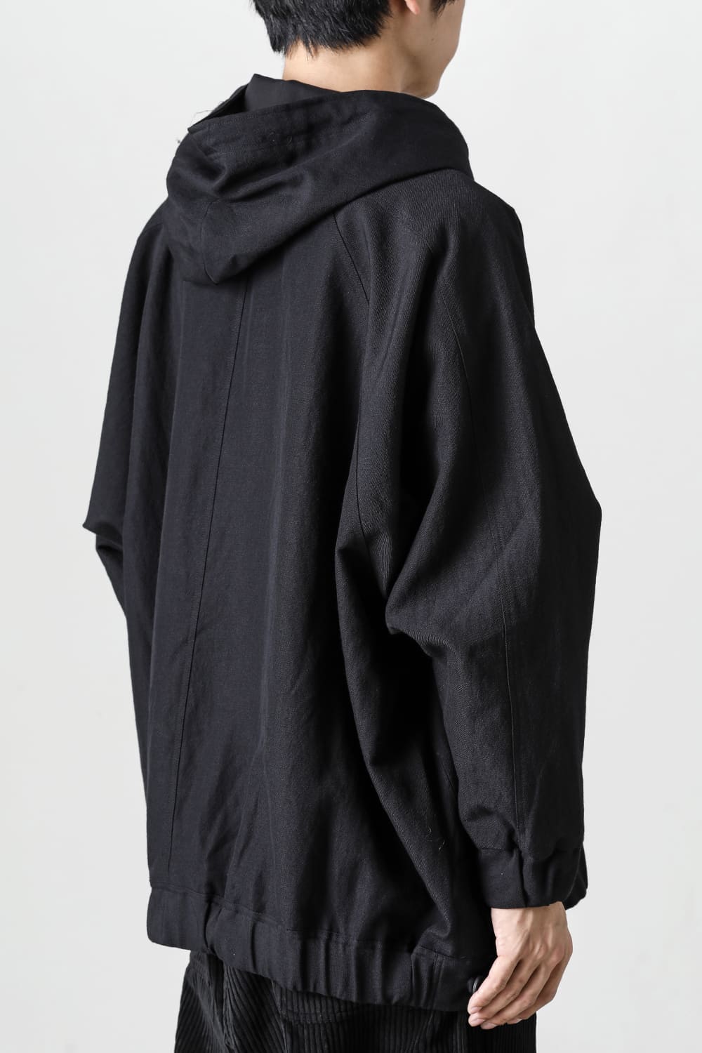 HOODED P/O JACKET Wool Flax Twill Black