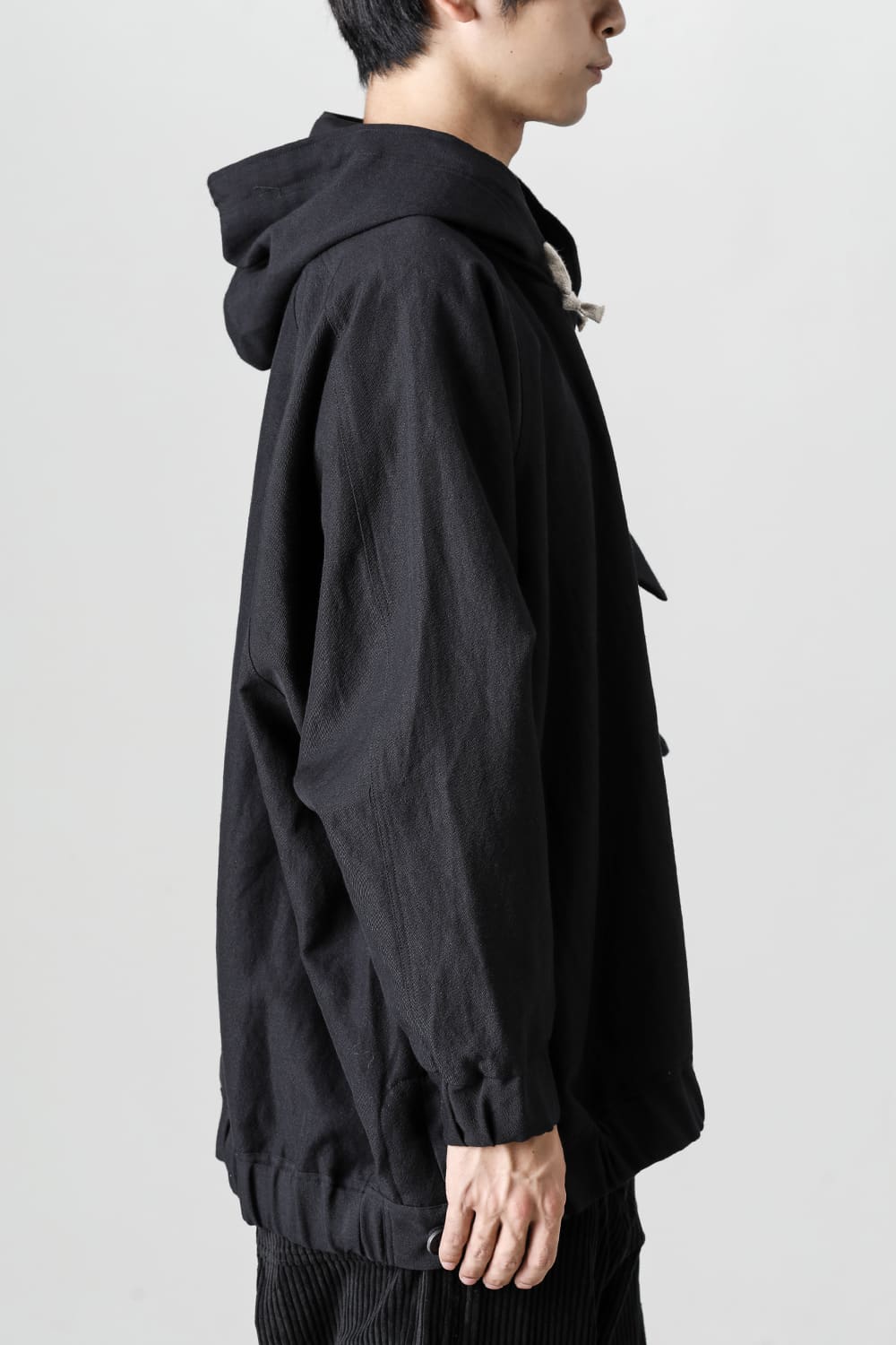 HOODED P/O JACKET Wool Flax Twill Black