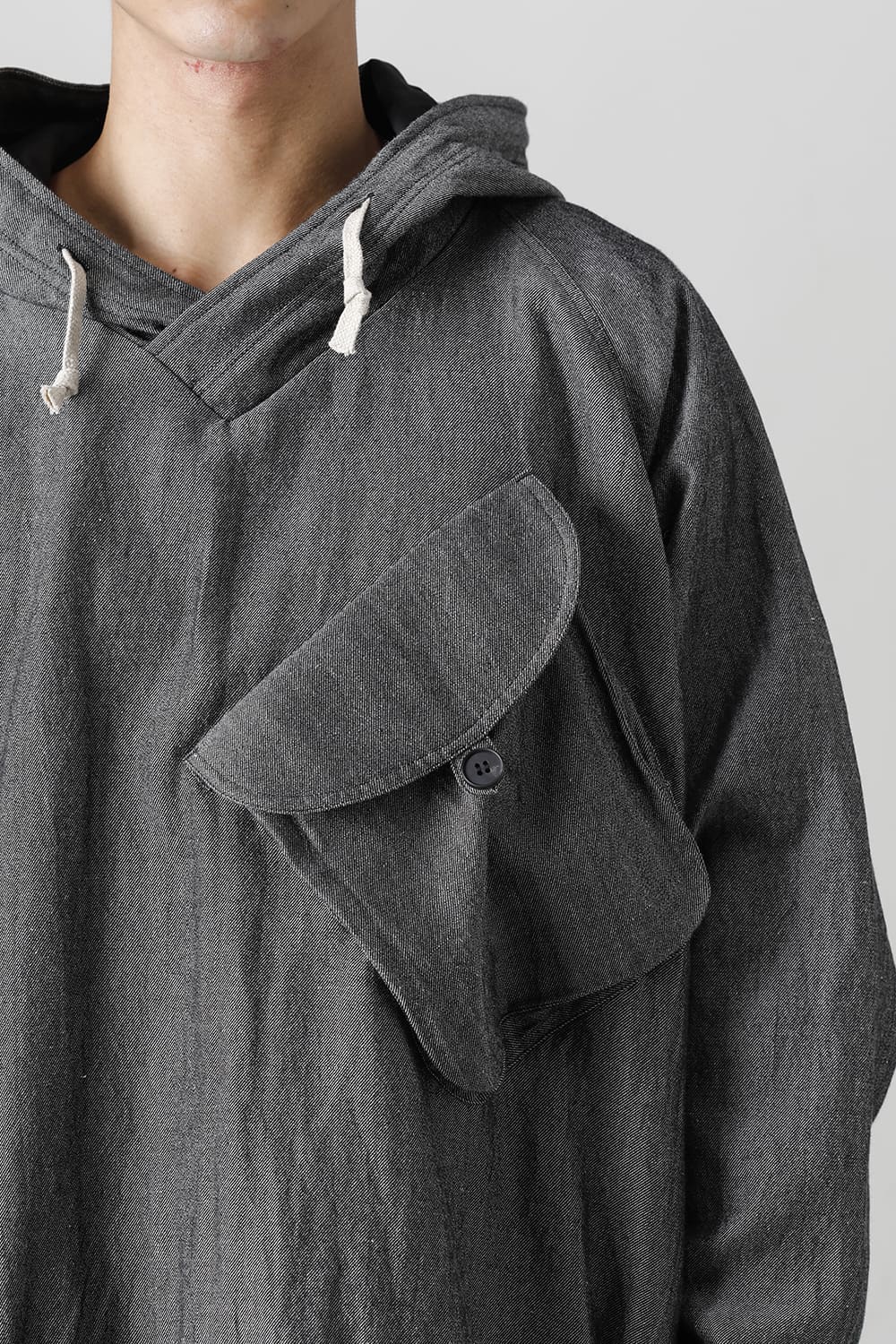 HOODED P/O JACKET Wool Flax Twill Grey Black