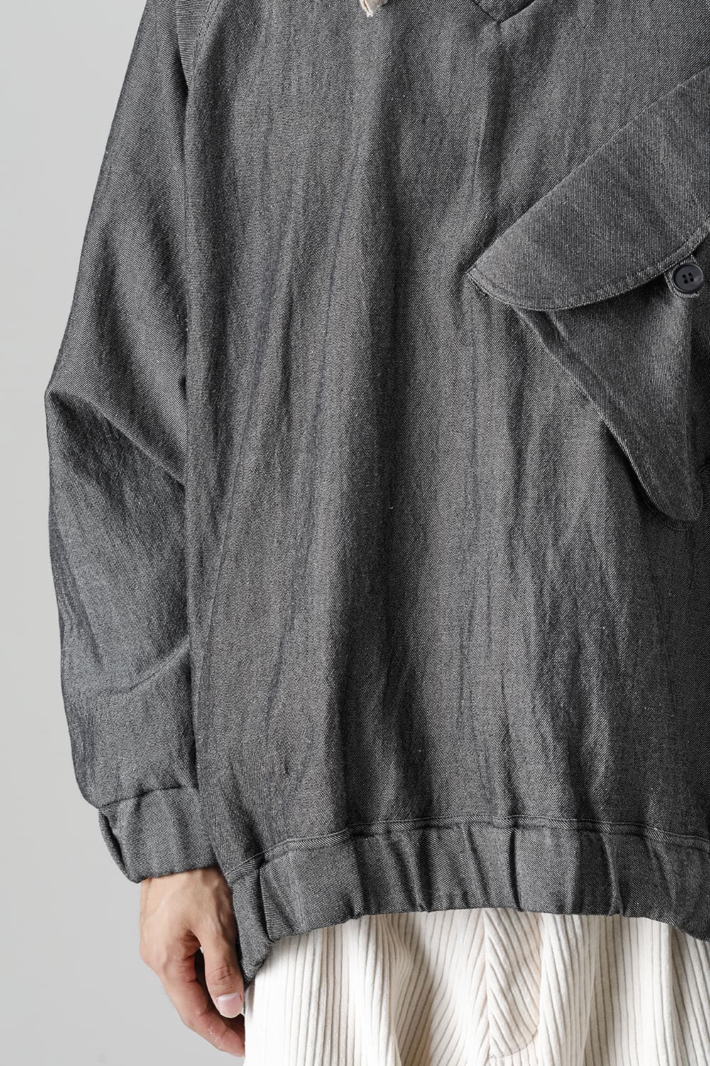 HOODED P/O JACKET Wool Flax Twill Grey Black