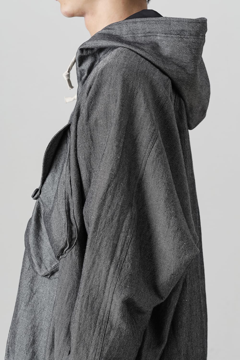 HOODED P/O JACKET Wool Flax Twill Grey Black