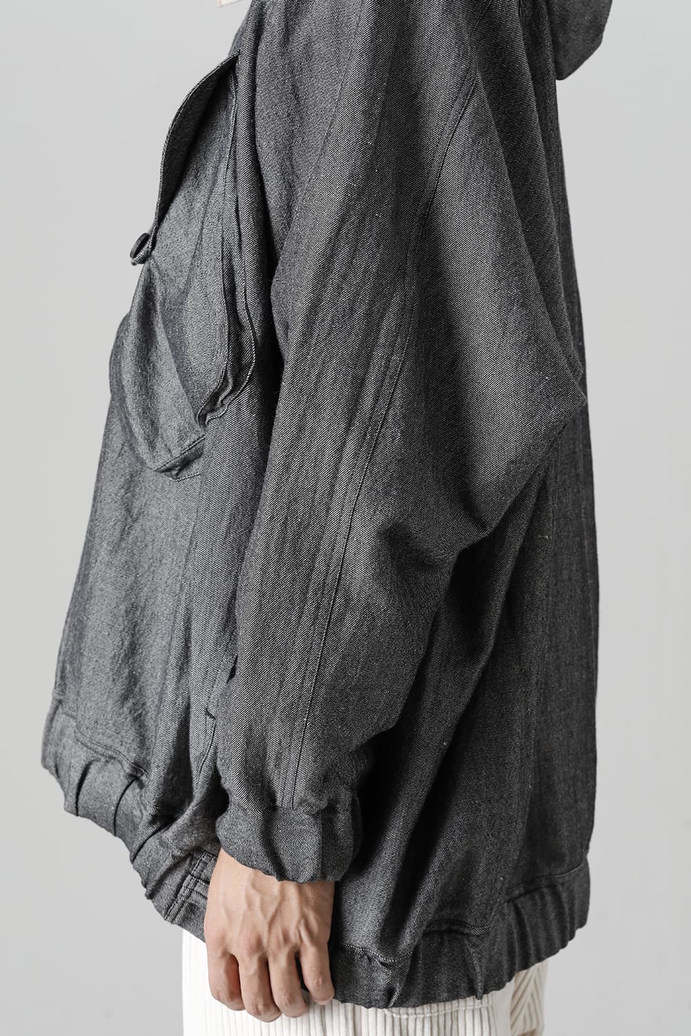 HOODED P/O JACKET Wool Flax Twill Grey Black