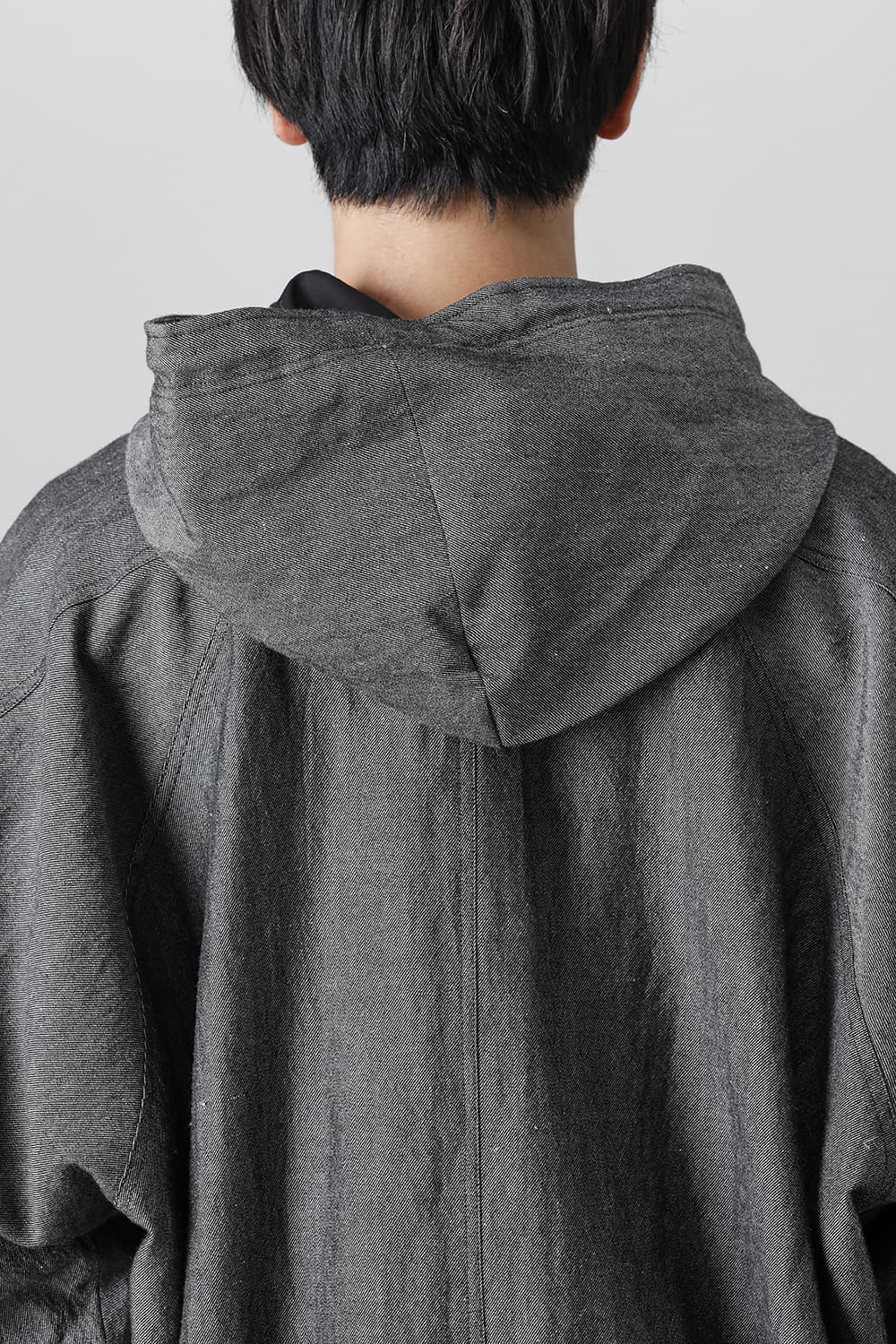 HOODED P/O JACKET Wool Flax Twill Grey Black