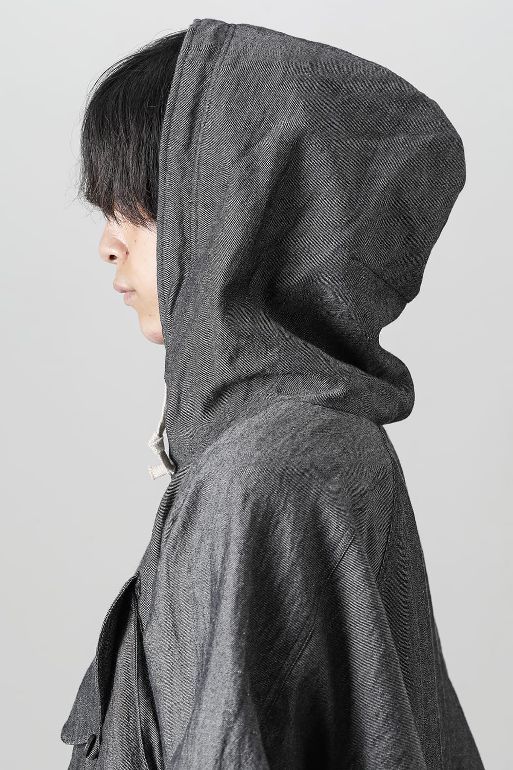 HOODED P/O JACKET Wool Flax Twill Grey Black