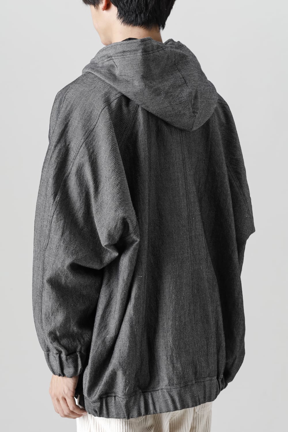 HOODED P/O JACKET Wool Flax Twill Grey Black