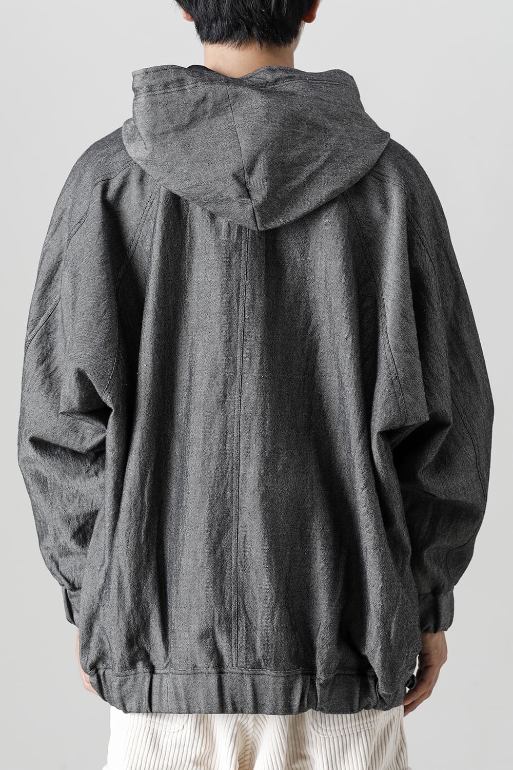 HOODED P/O JACKET Wool Flax Twill Grey Black