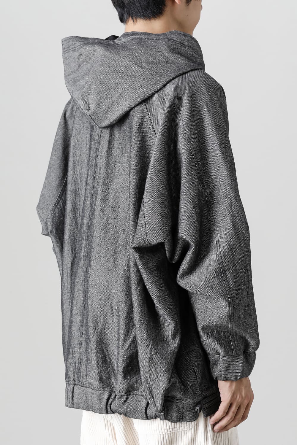 HOODED P/O JACKET Wool Flax Twill Grey Black