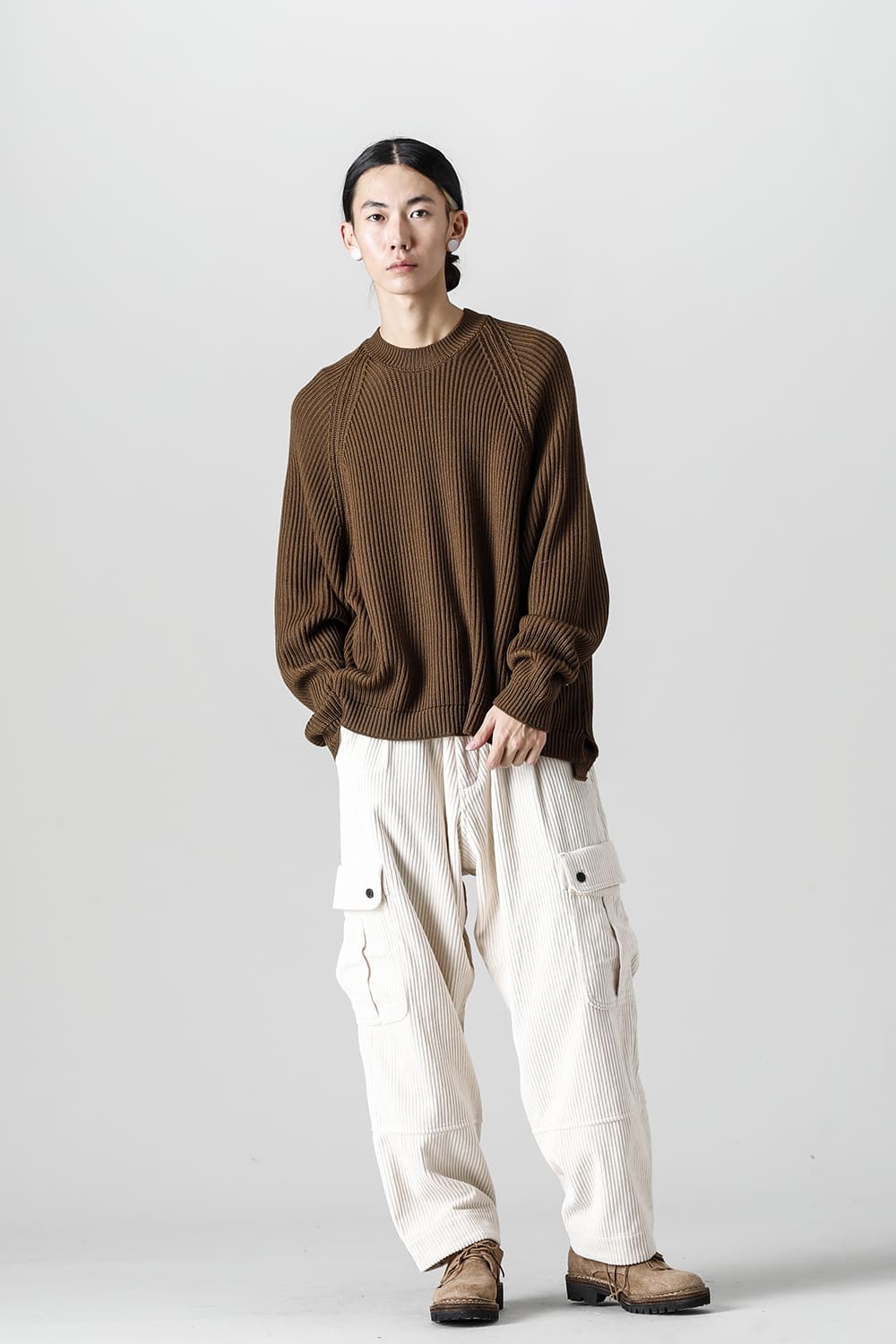 KNITTED CREW NECK Fine Merino Wool Mud