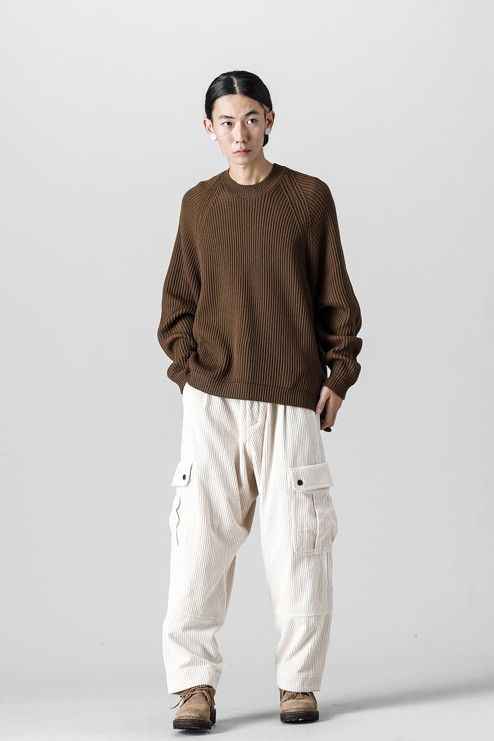 KNITTED CREW NECK Fine Merino Wool Mud