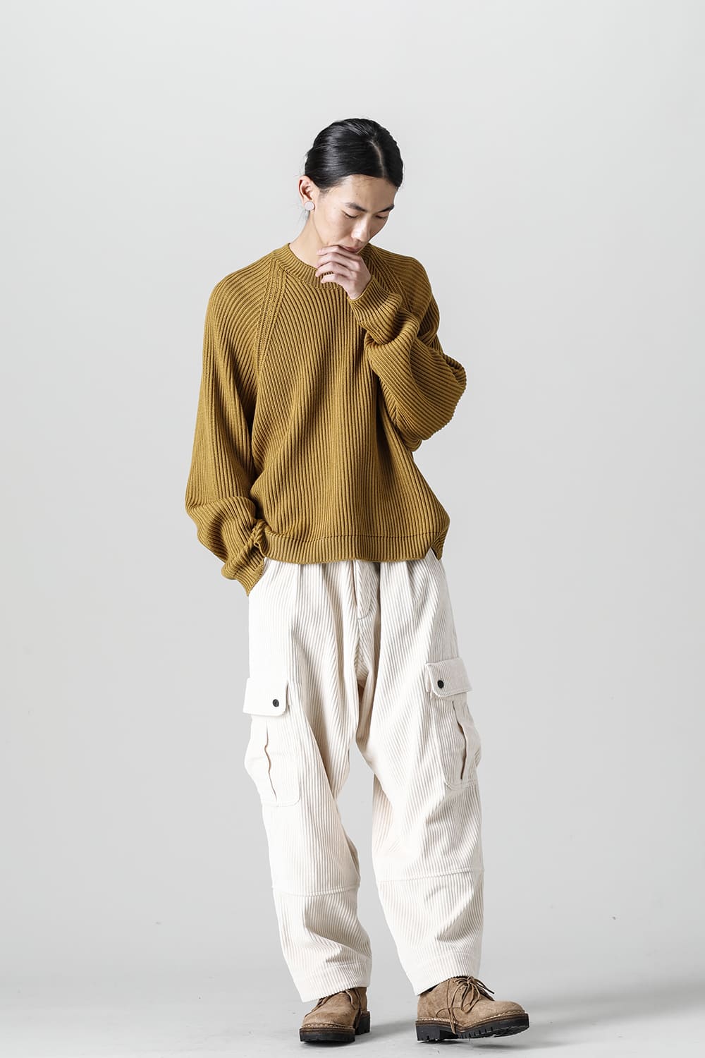 KNITTED CREW NECK Fine Merino Wool Mustard