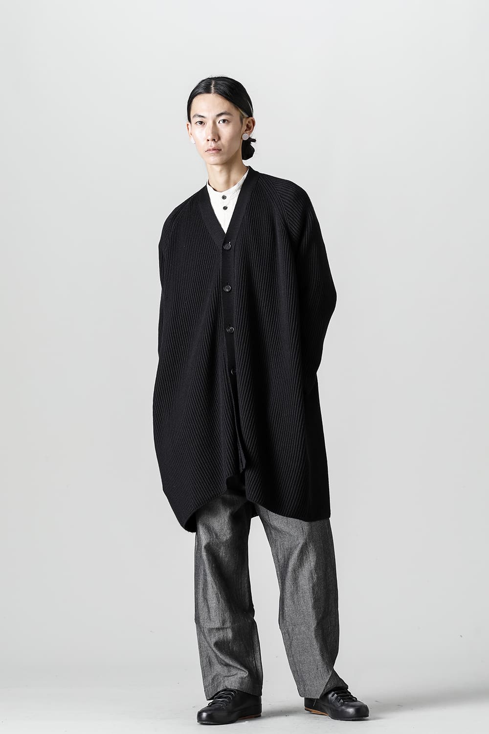 KNITTED CARDIGAN COAT Fine Merino Wool Black