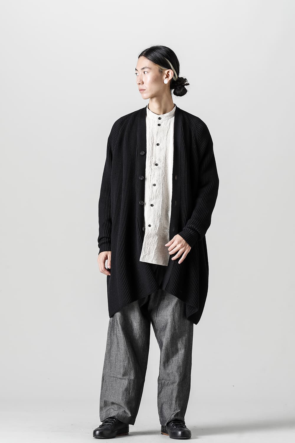 KNITTED CARDIGAN COAT Fine Merino Wool Black