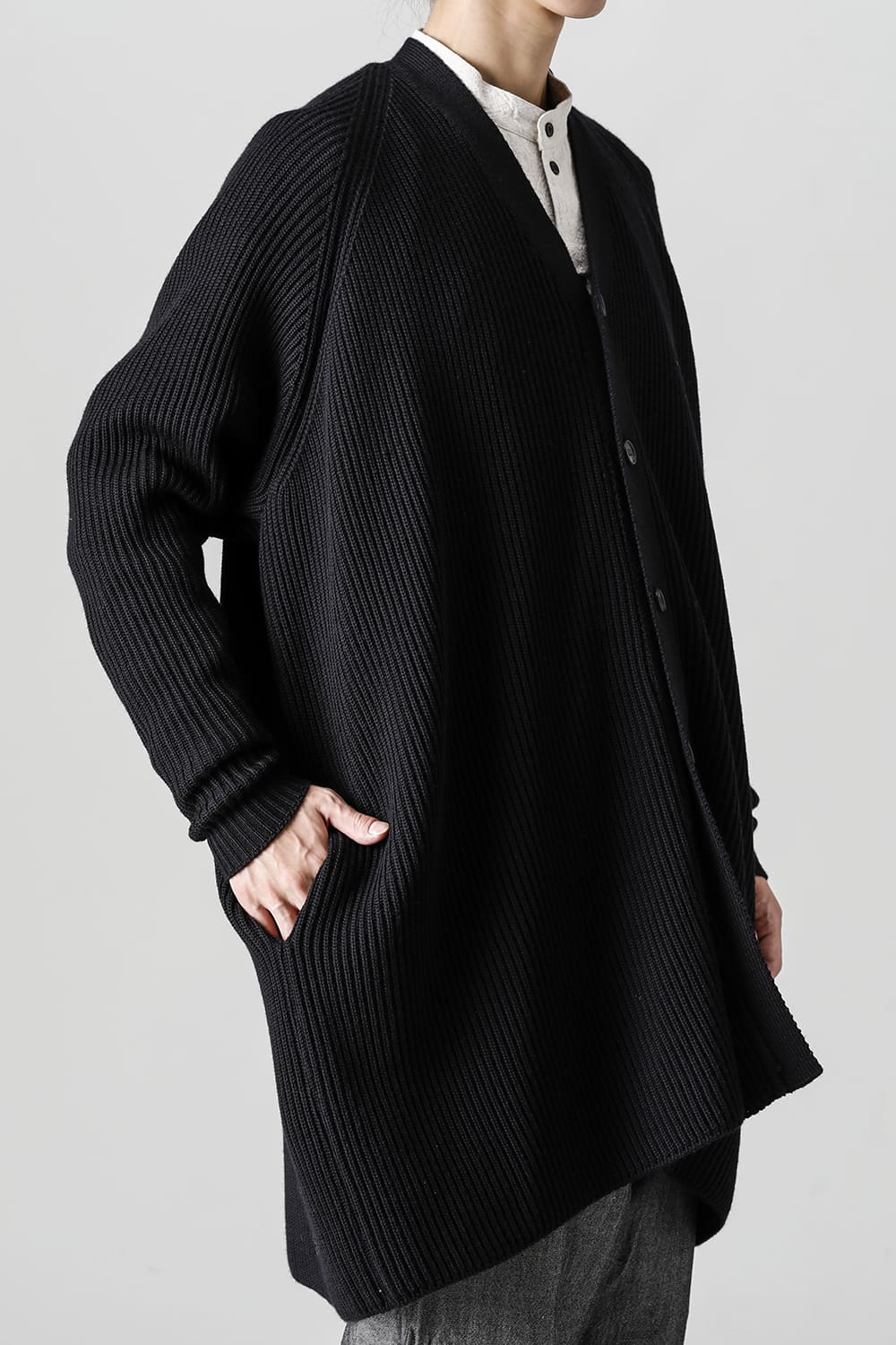 KNITTED CARDIGAN COAT Fine Merino Wool Black