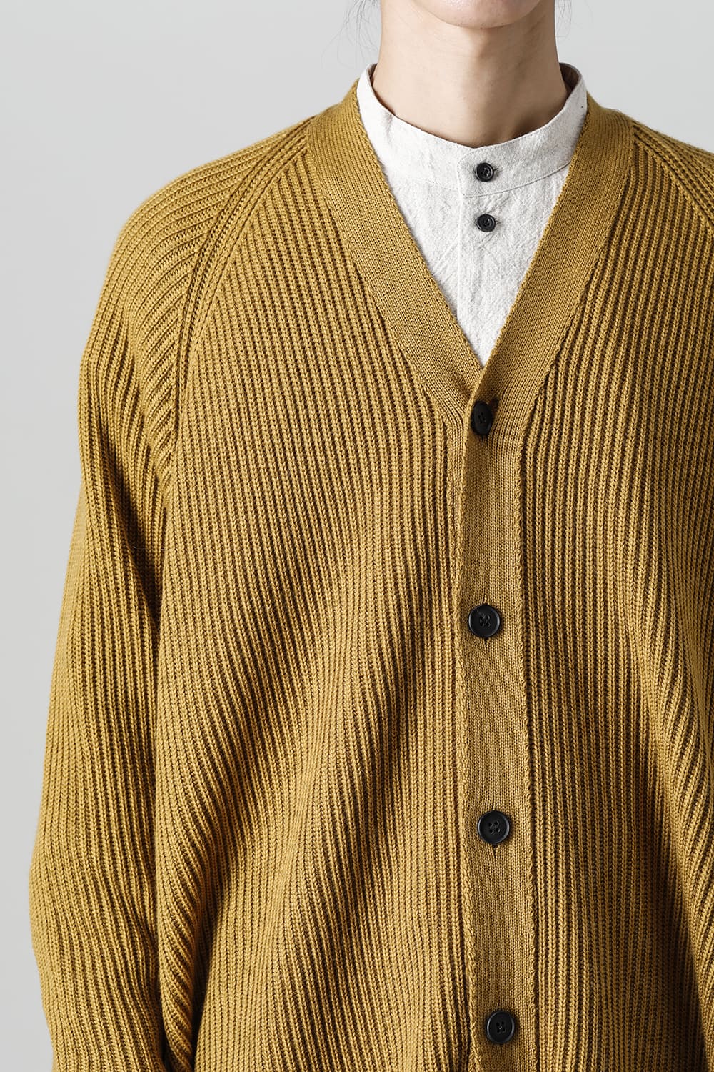 KNITTED CARDIGAN COAT Fine Merino Wool Mastard