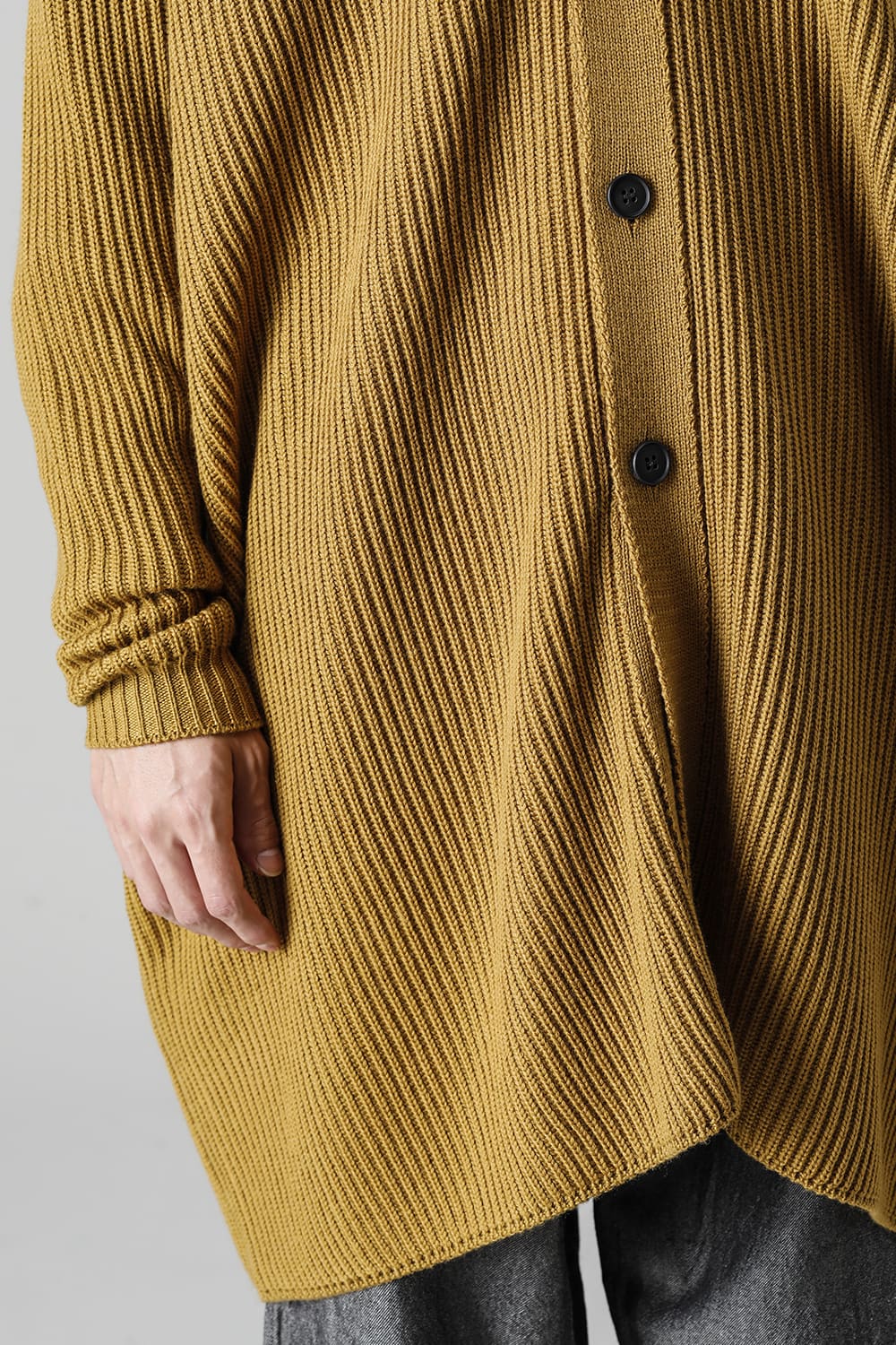 KNITTED CARDIGAN COAT Fine Merino Wool Mastard