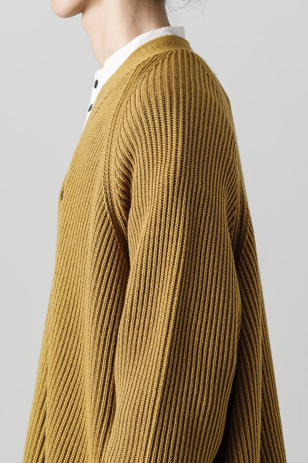 KNITTED CARDIGAN COAT Fine Merino Wool Mastard