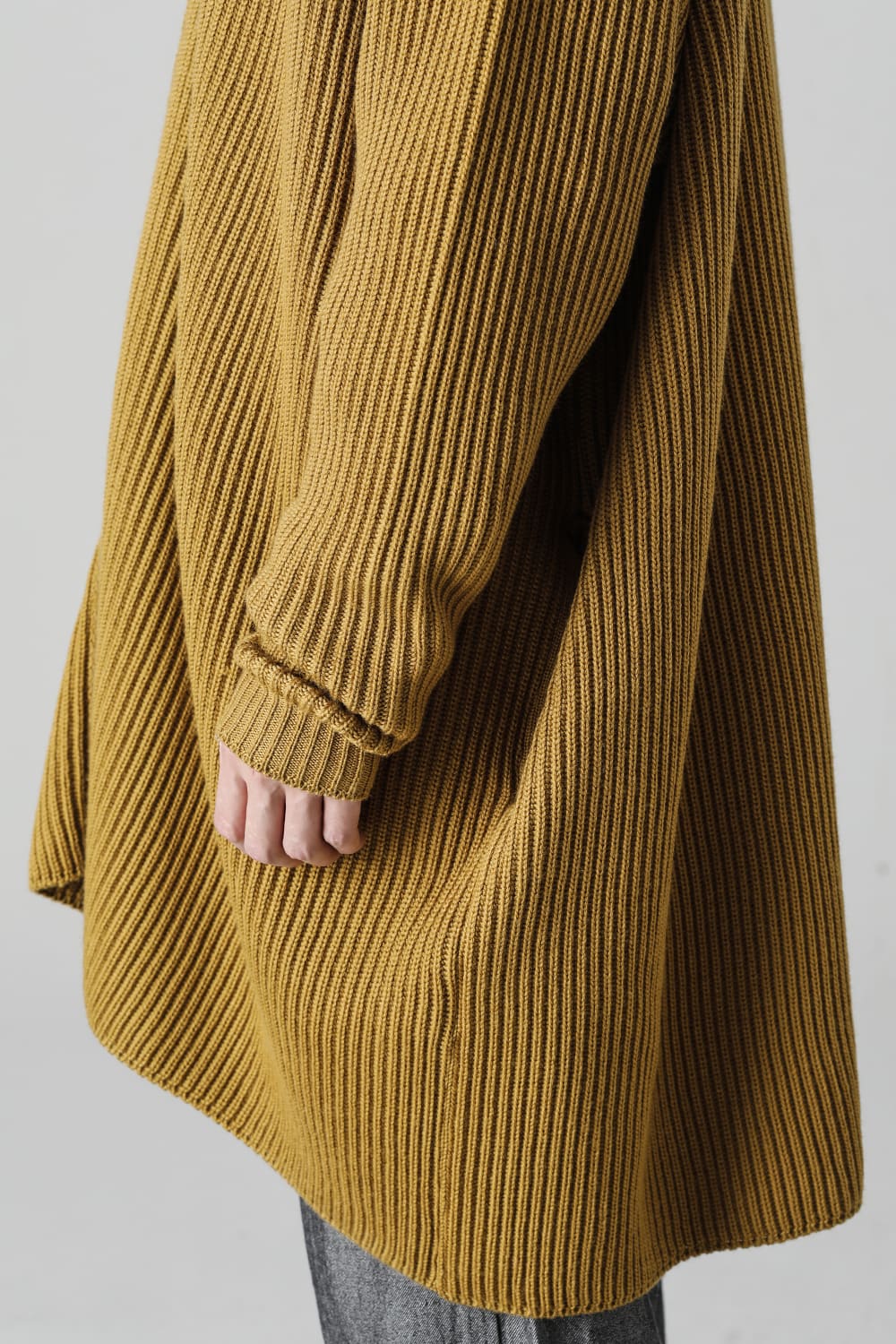 KNITTED CARDIGAN COAT Fine Merino Wool Mastard