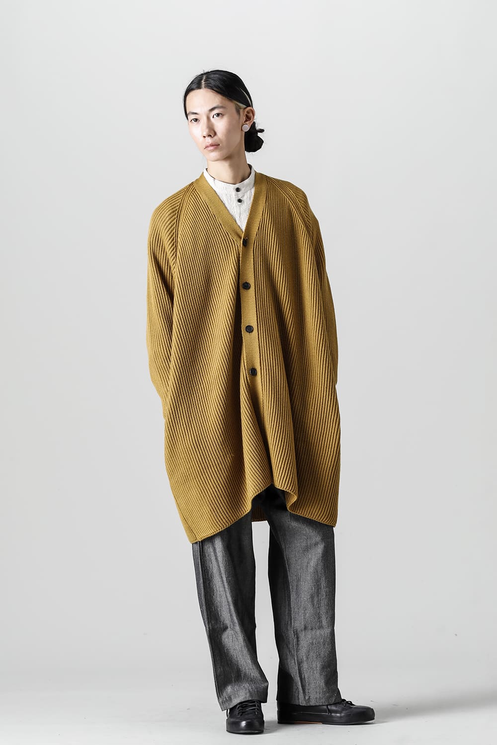 KNITTED CARDIGAN COAT Fine Merino Wool Mastard