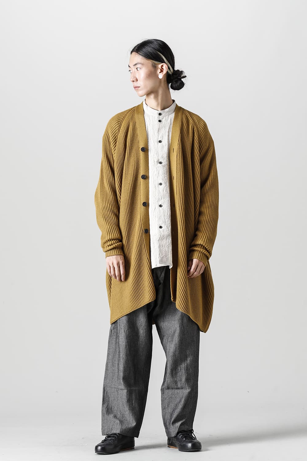 KNITTED CARDIGAN COAT Fine Merino Wool Mastard