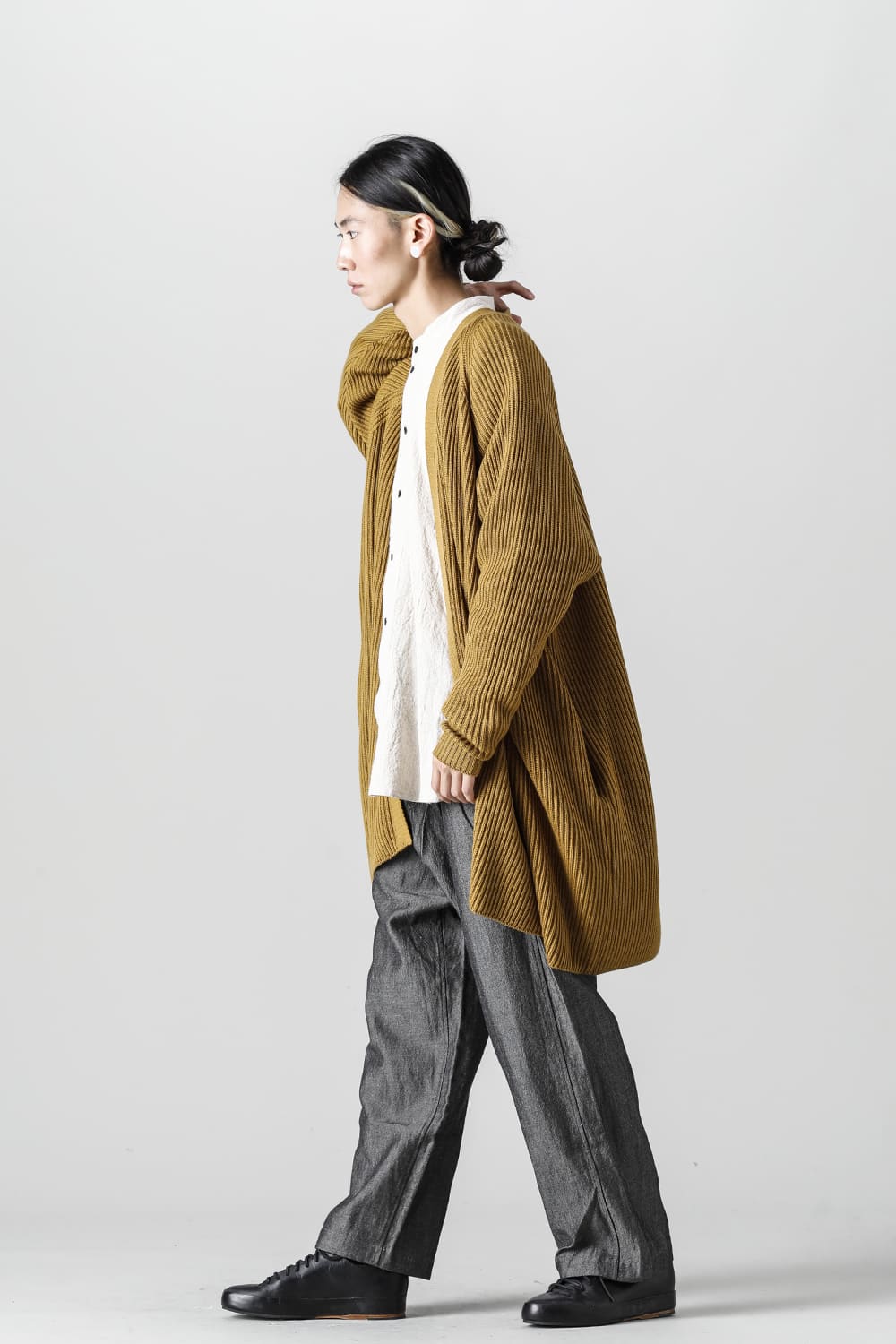 KNITTED CARDIGAN COAT Fine Merino Wool Mastard