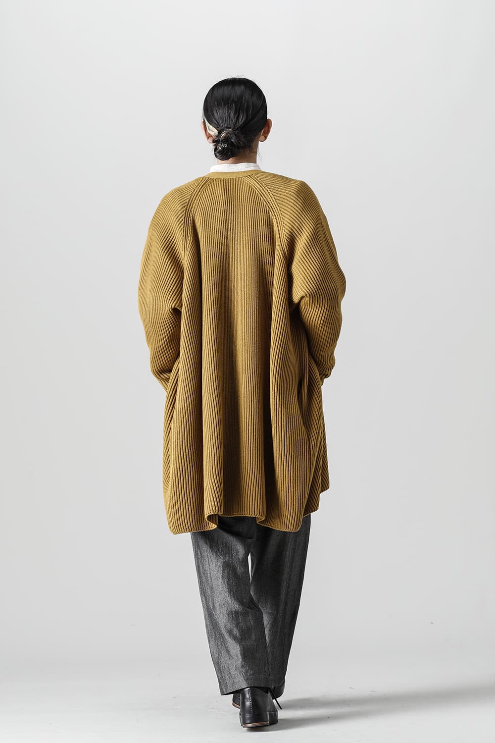 KNITTED CARDIGAN COAT Fine Merino Wool Mastard