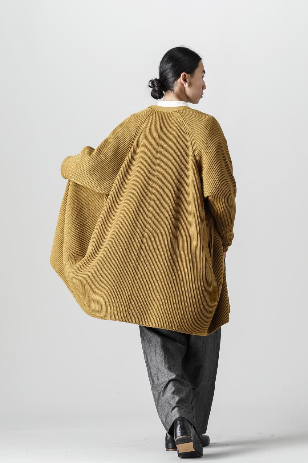 KNITTED CARDIGAN COAT Fine Merino Wool Mastard