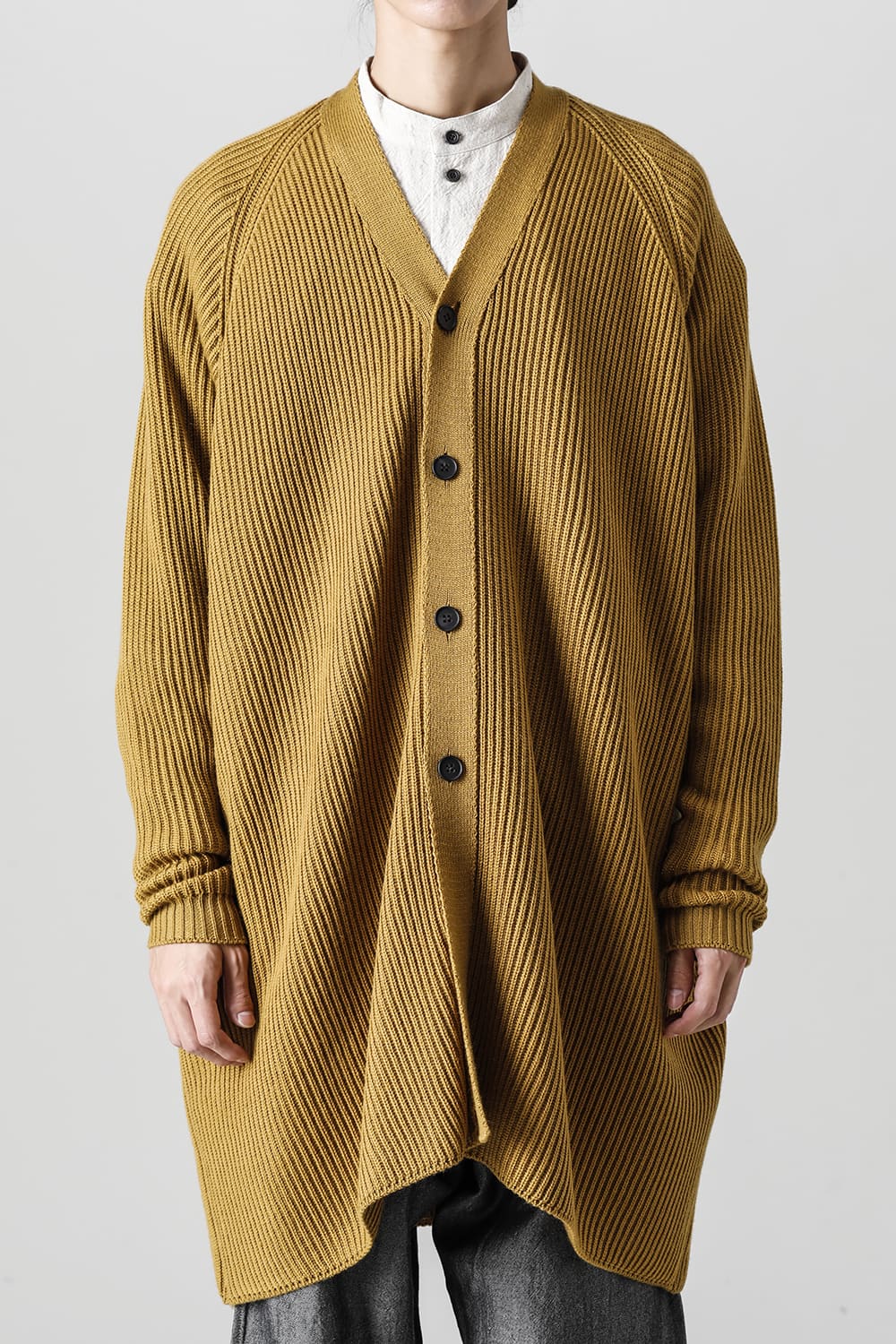 KNITTED CARDIGAN COAT Fine Merino Wool Mastard