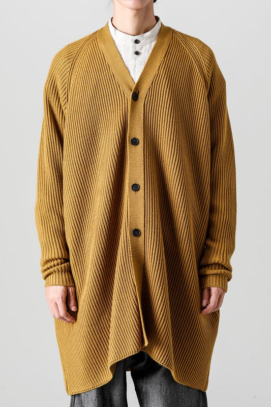 KNITTED CARDIGAN COAT Fine Merino Wool Mastard