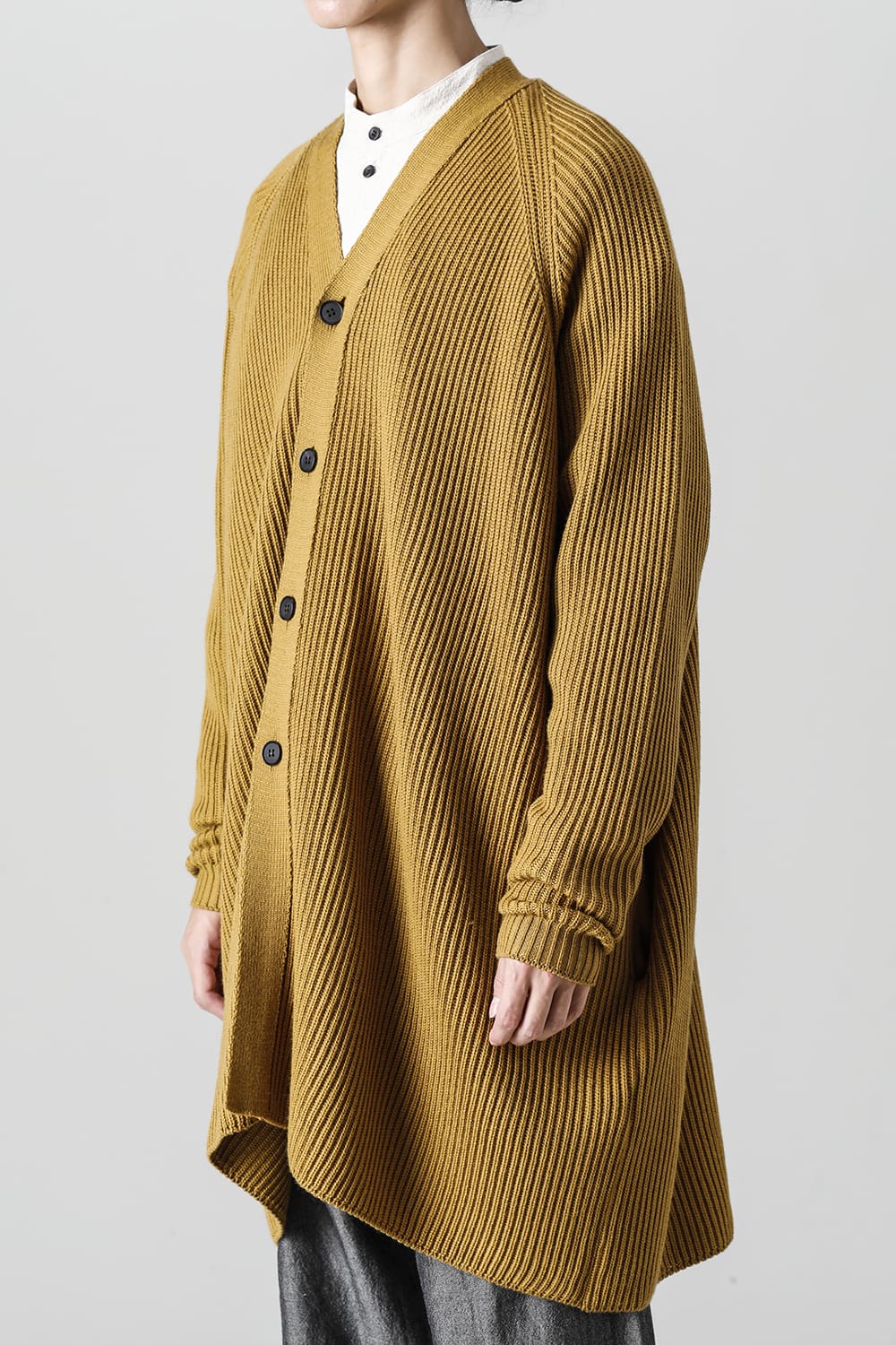 KNITTED CARDIGAN COAT Fine Merino Wool Mastard