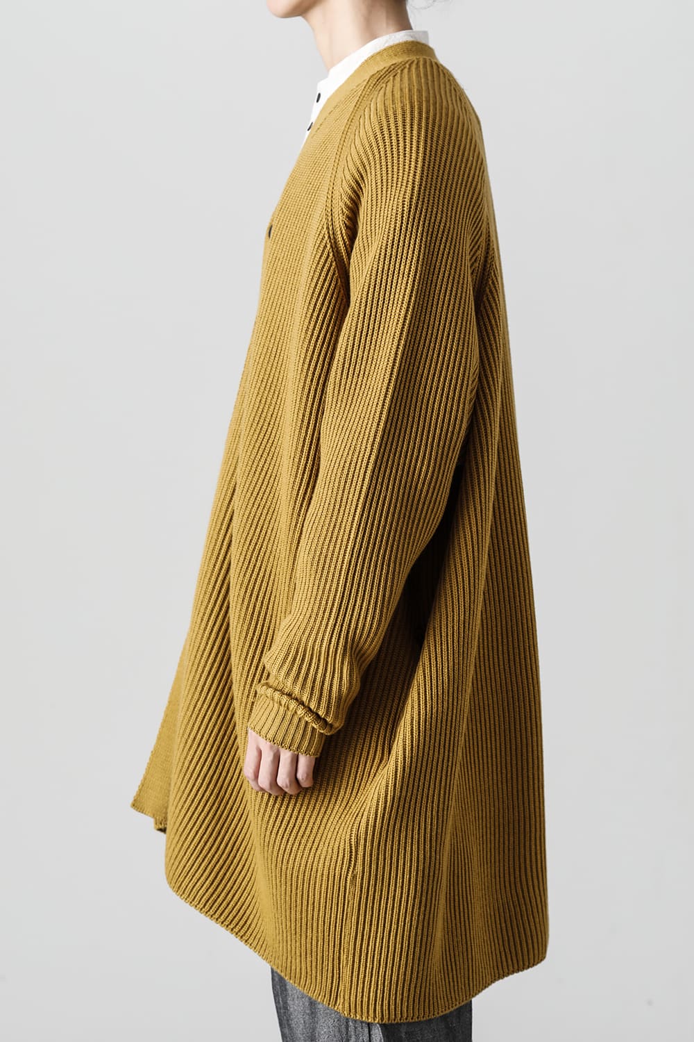 KNITTED CARDIGAN COAT Fine Merino Wool Mastard