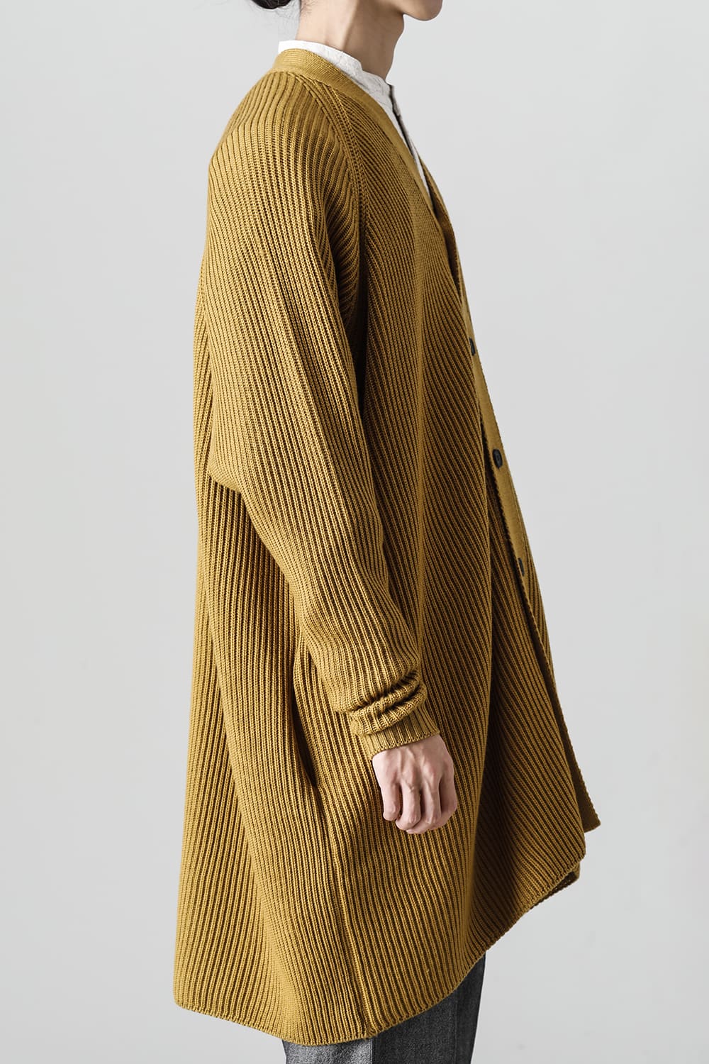 KNITTED CARDIGAN COAT Fine Merino Wool Mastard