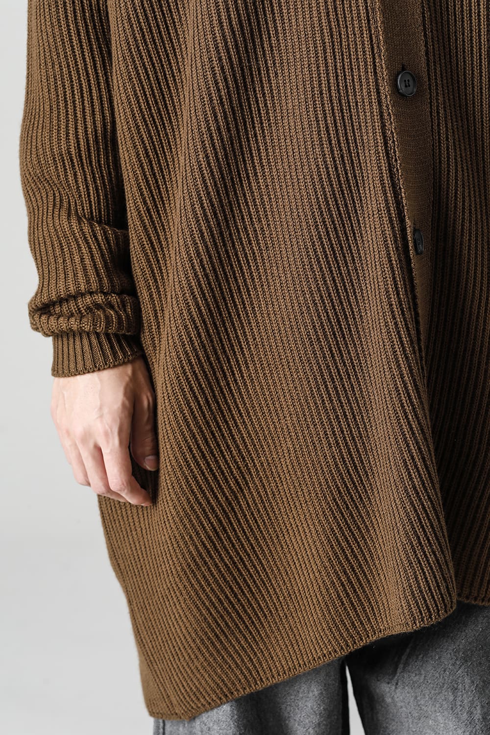 KNITTED CARDIGAN COAT Fine Merino Wool Mud