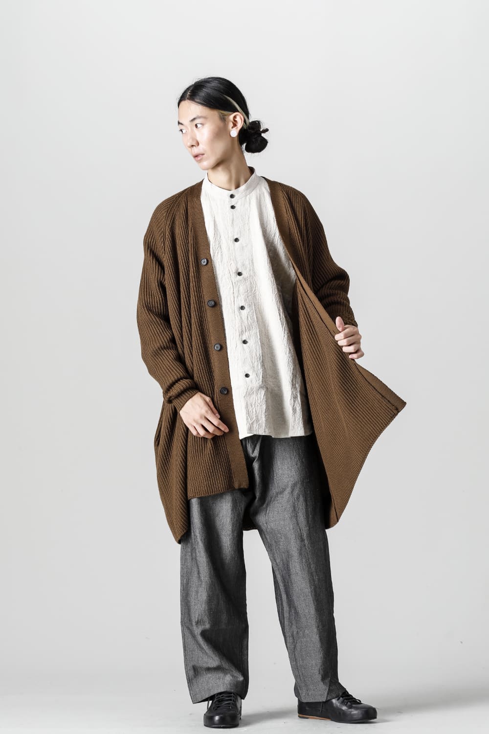 KNITTED CARDIGAN COAT Fine Merino Wool Mud