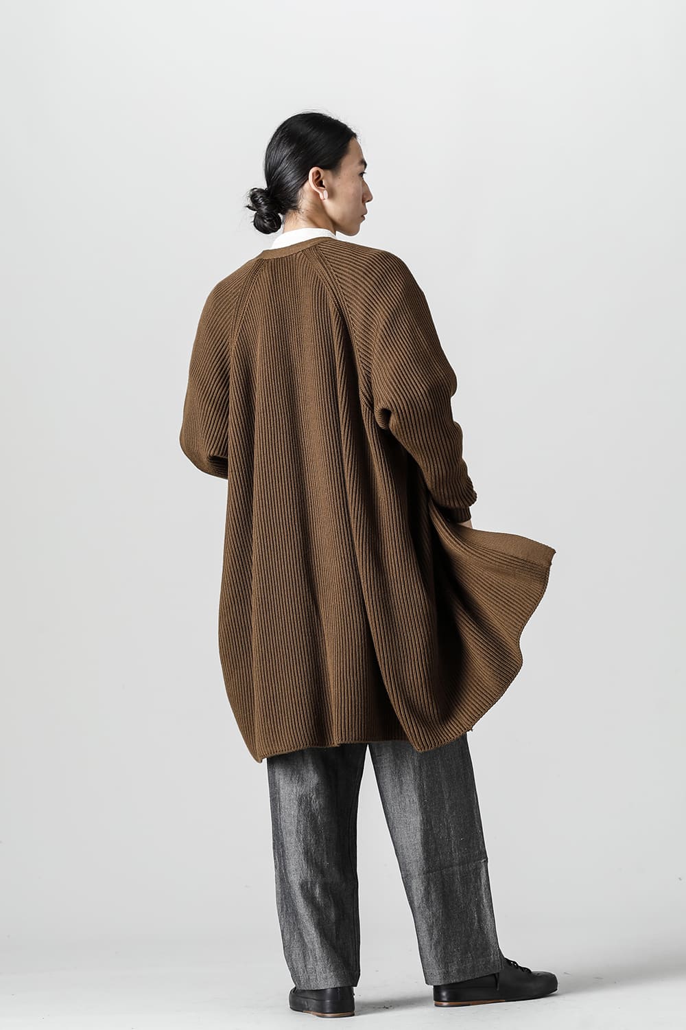 KNITTED CARDIGAN COAT Fine Merino Wool Mud