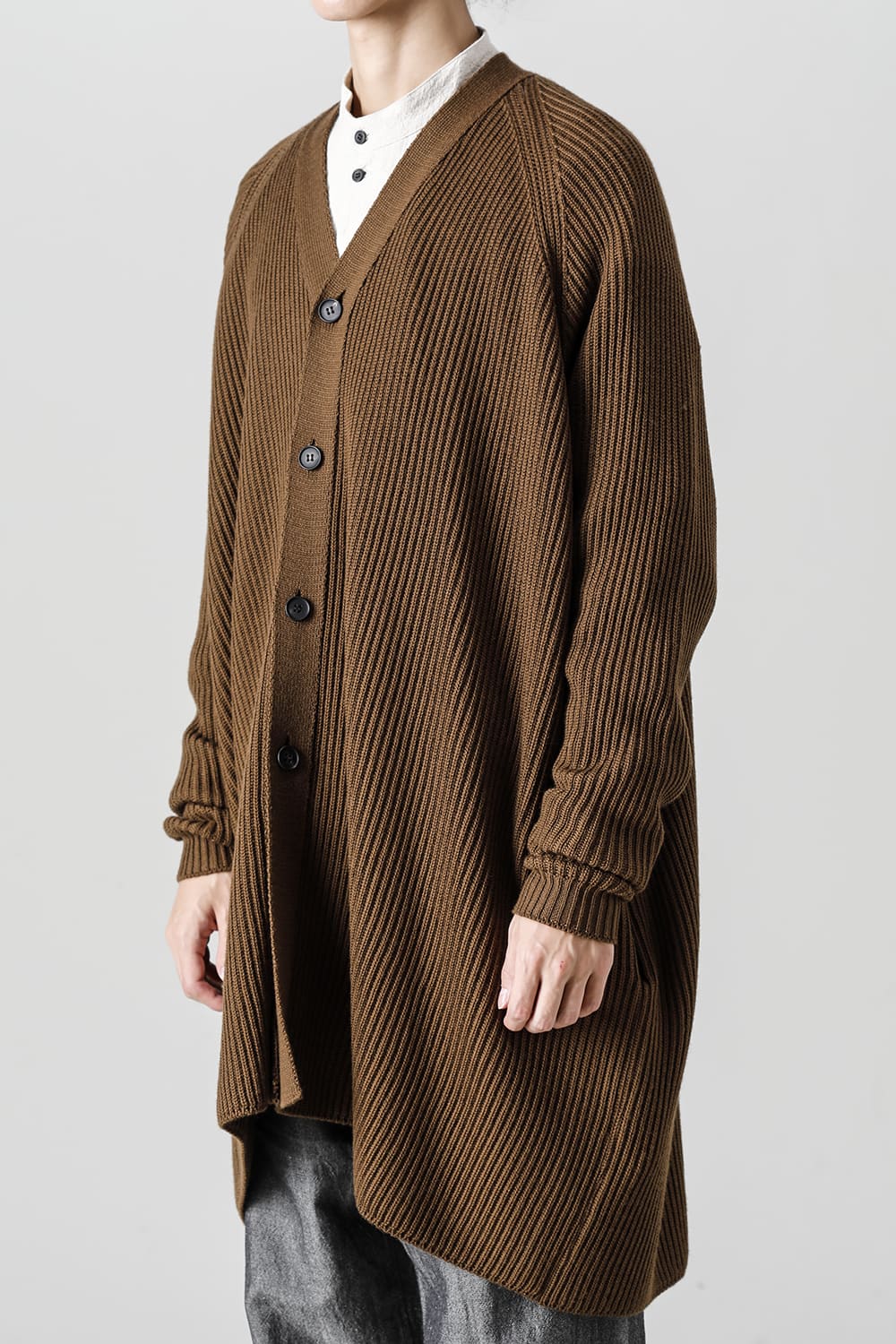 KNITTED CARDIGAN COAT Fine Merino Wool Mud