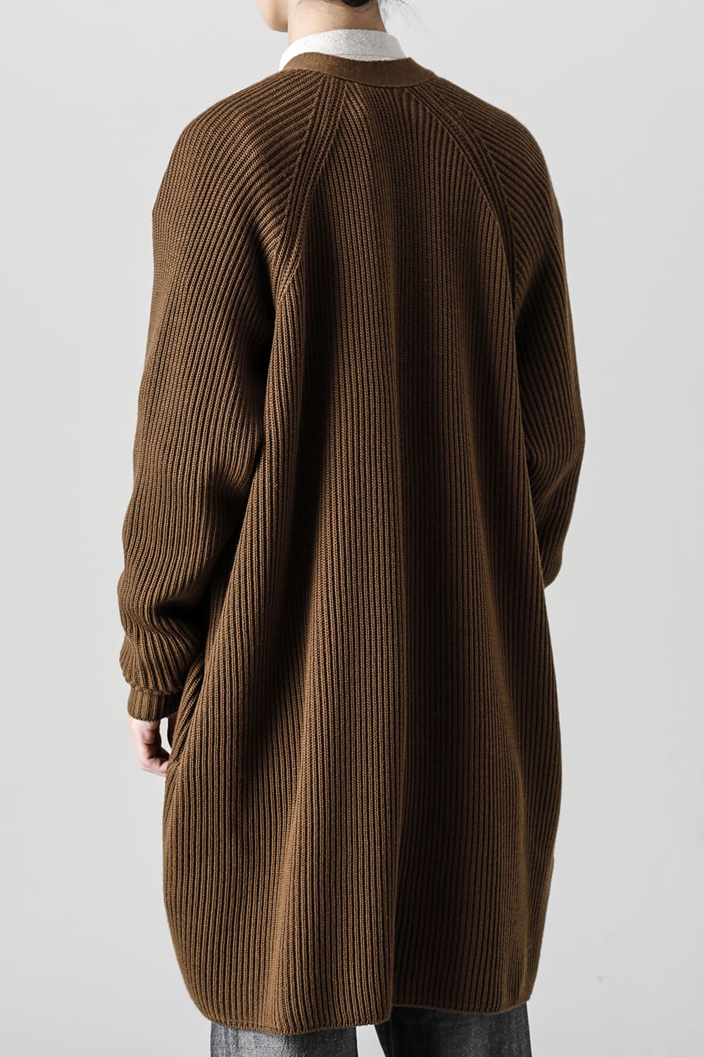 KNITTED CARDIGAN COAT Fine Merino Wool Mud