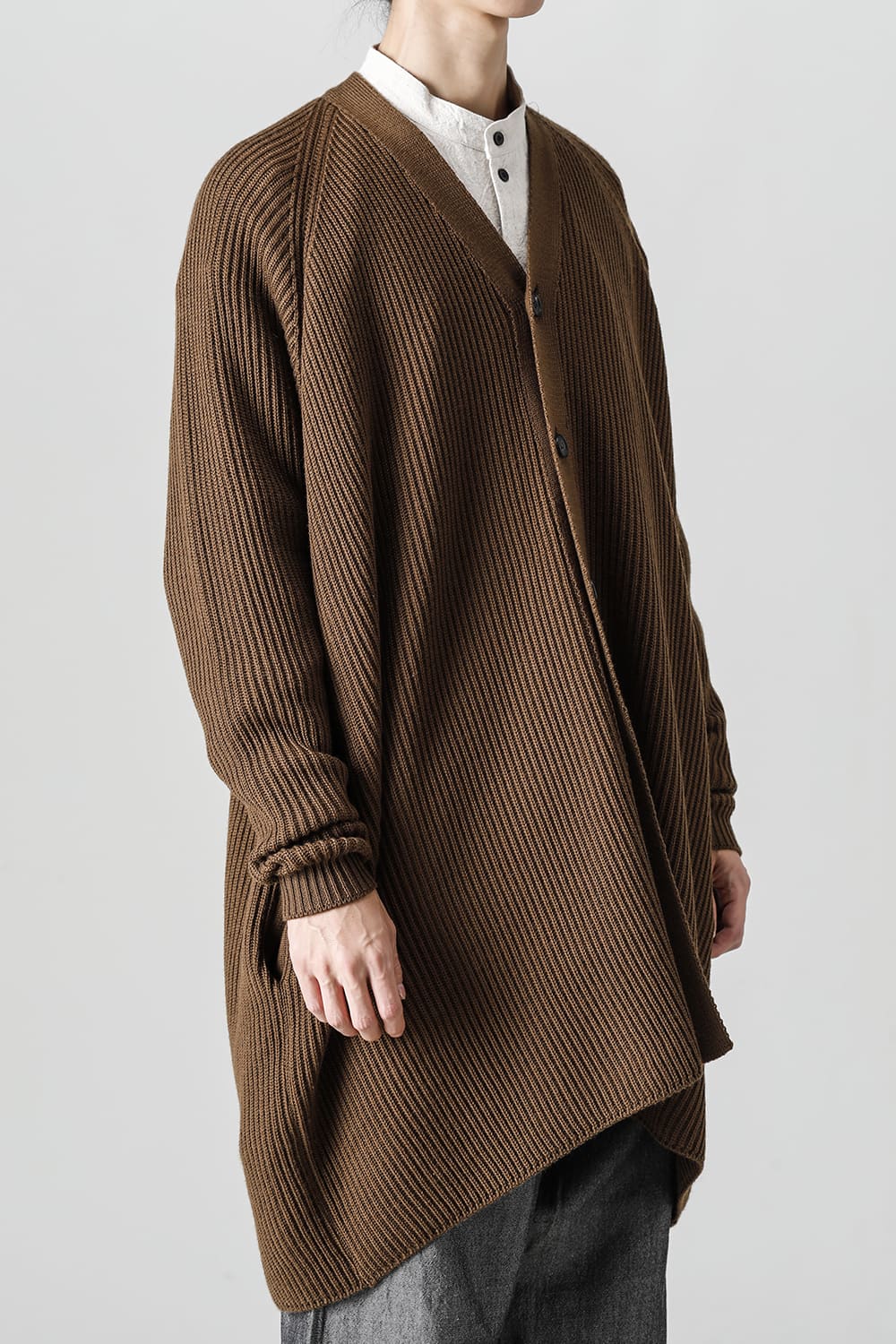 KNITTED CARDIGAN COAT Fine Merino Wool Mud