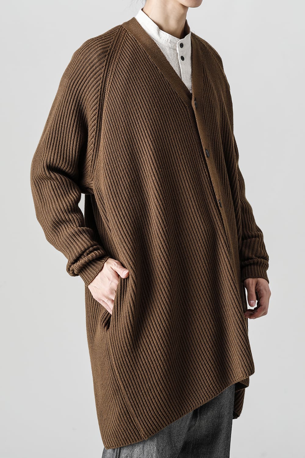 KNITTED CARDIGAN COAT Fine Merino Wool Mud