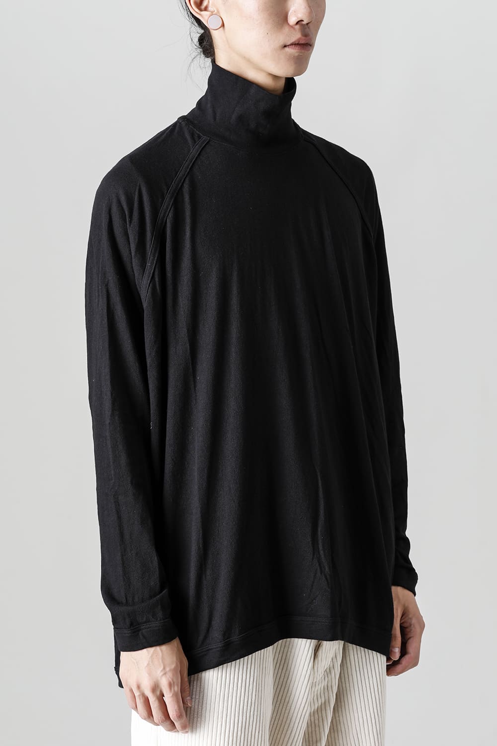 TURTLE NECK TEE Cotton Wool Jersey Black