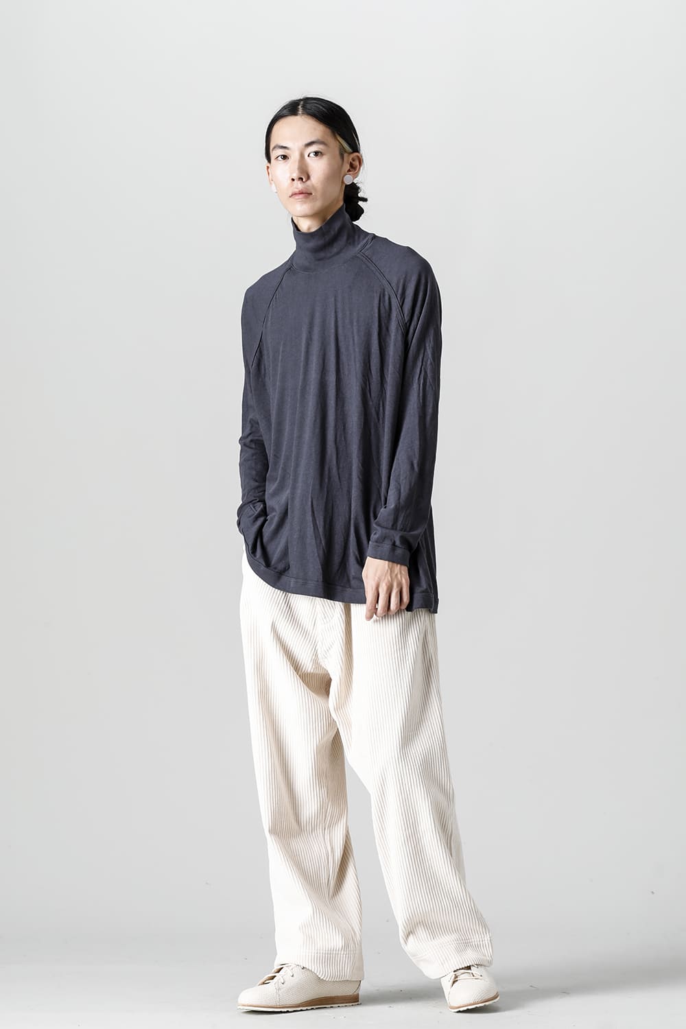 TURTLE NECK TEE Cotton Wool Jersey Steel