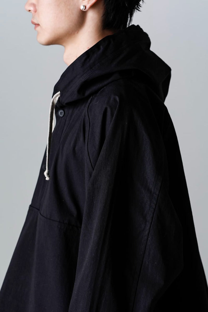 HOODED PULLOVER JACKET BLACK Water-Repellent Dense Cloth