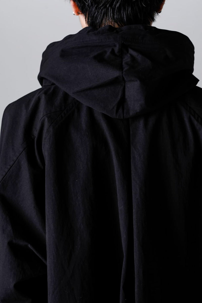 HOODED PULLOVER JACKET BLACK Water-Repellent Dense Cloth