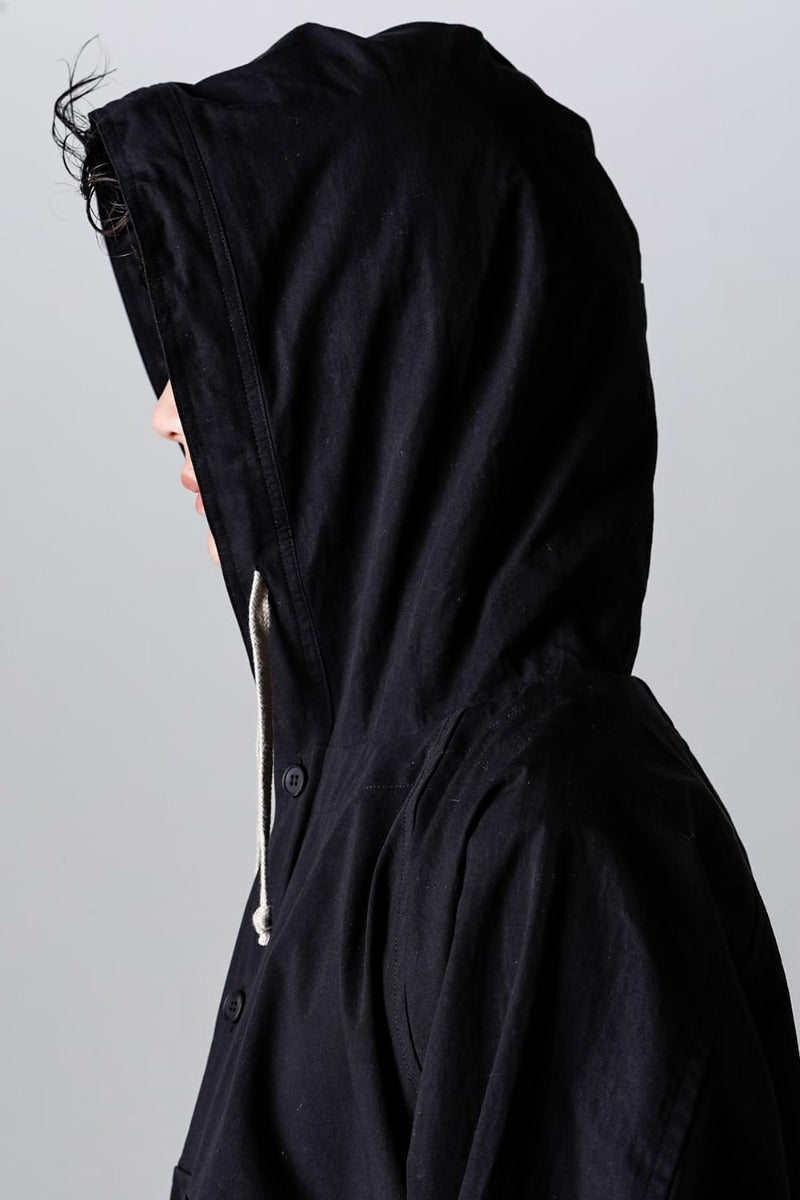 HOODED PULLOVER JACKET BLACK Water-Repellent Dense Cloth