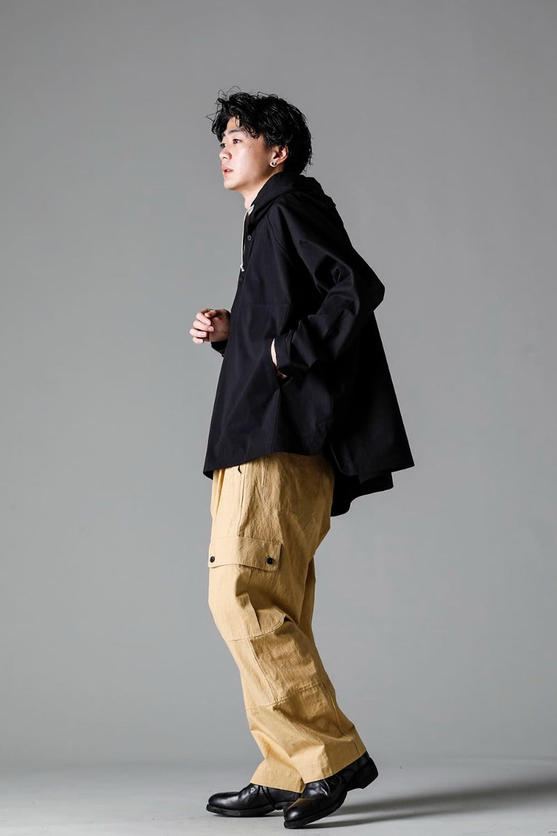 HOODED PULLOVER JACKET BLACK Water-Repellent Dense Cloth