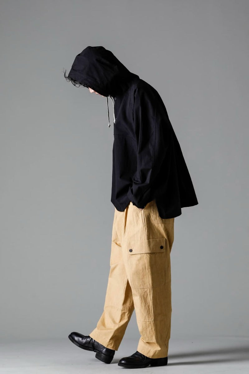 HOODED PULLOVER JACKET BLACK Water-Repellent Dense Cloth