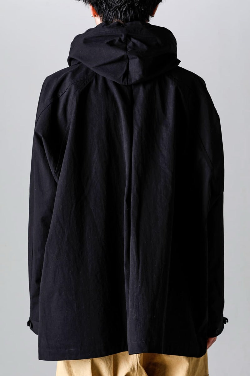 HOODED PULLOVER JACKET BLACK Water-Repellent Dense Cloth