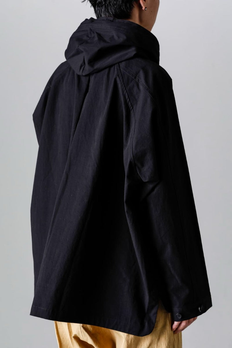 HOODED PULLOVER JACKET BLACK Water-Repellent Dense Cloth