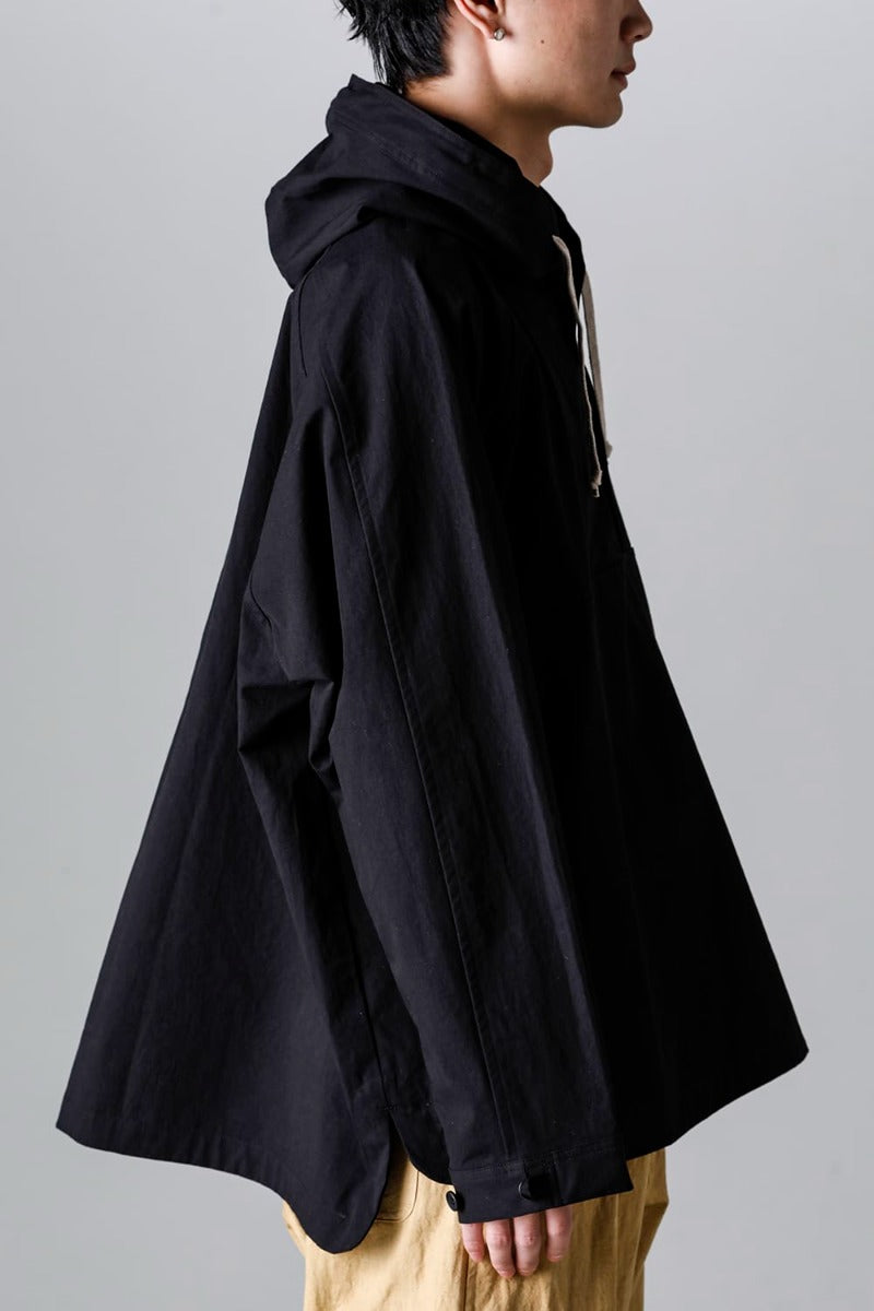 HOODED PULLOVER JACKET BLACK Water-Repellent Dense Cloth